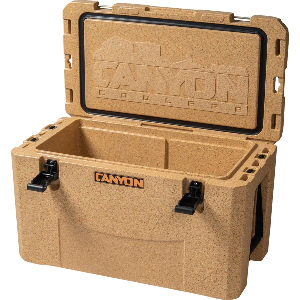 CANYON COOLERS Outfitter 55qt V2 Sandstone, side view for durable outdoor adventures.