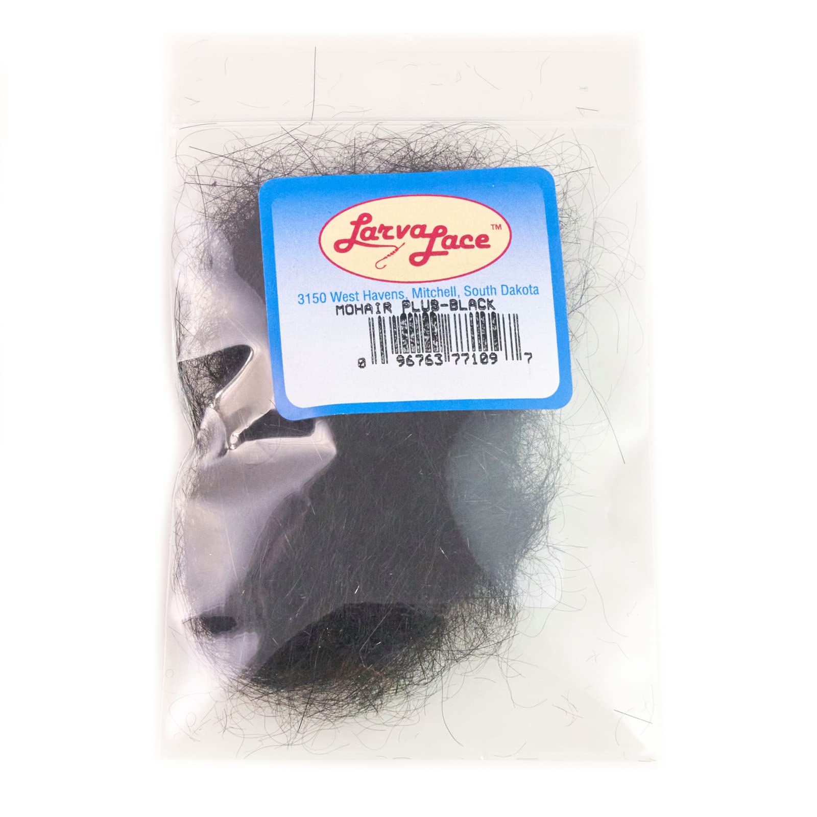 Caps Larva Lace Mohair+ Dubbing Black, front view, premium fly tying material