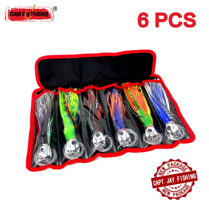 6 mixed colors Capt Jay trolling lure 9 inch close-up
