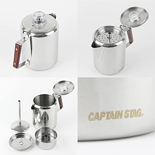 Captain Stag percolator 3cup side view highlighting sturdy stainless steel body.