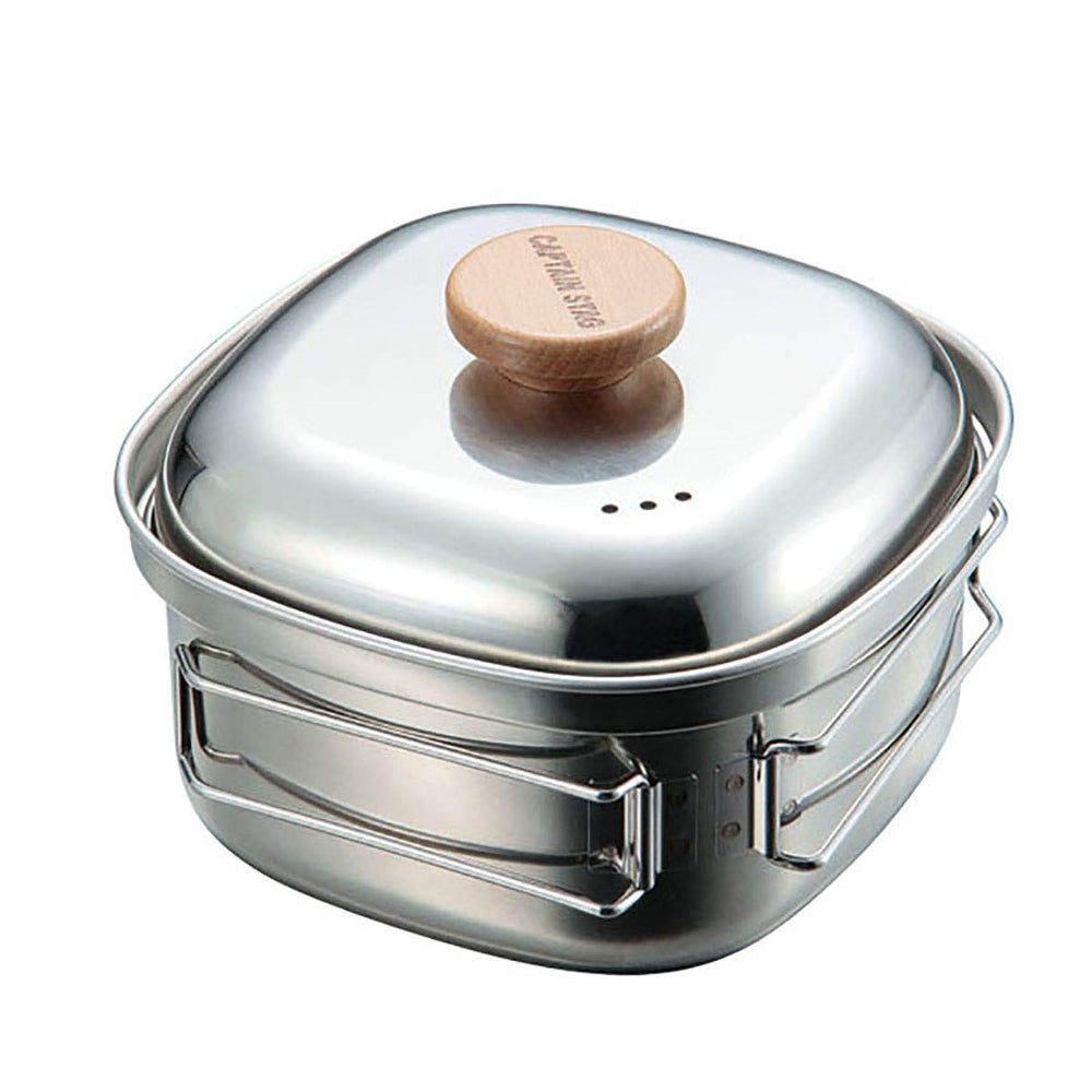 Captain Stag UH-4202 square ramen cooker side view highlights space-saving design.