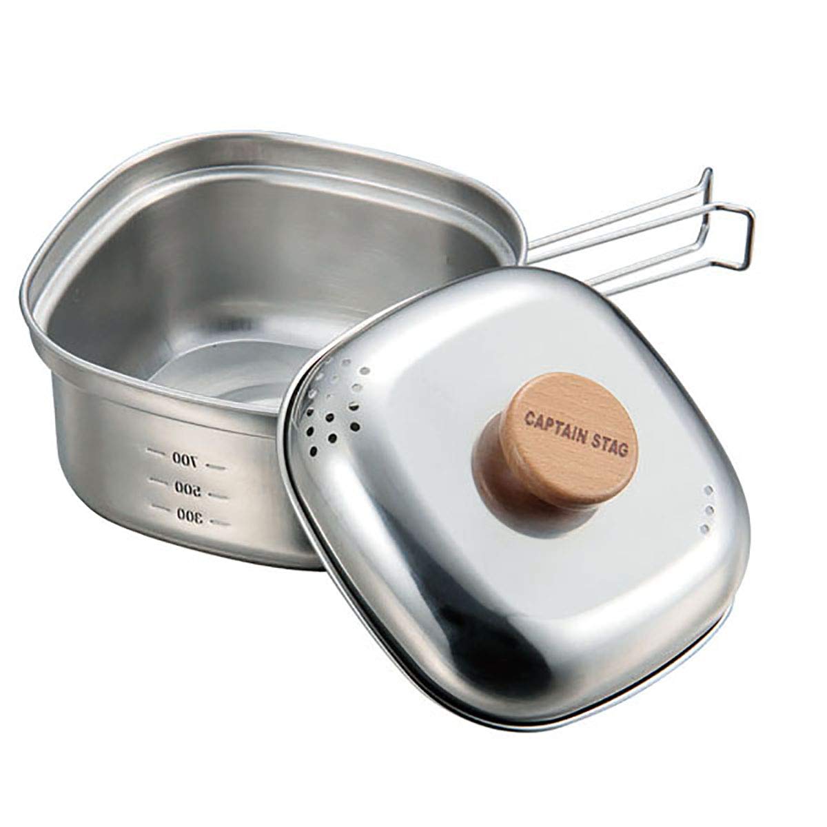 Captain Stag UH-4202 square ramen cooker top view shows compact camping design.