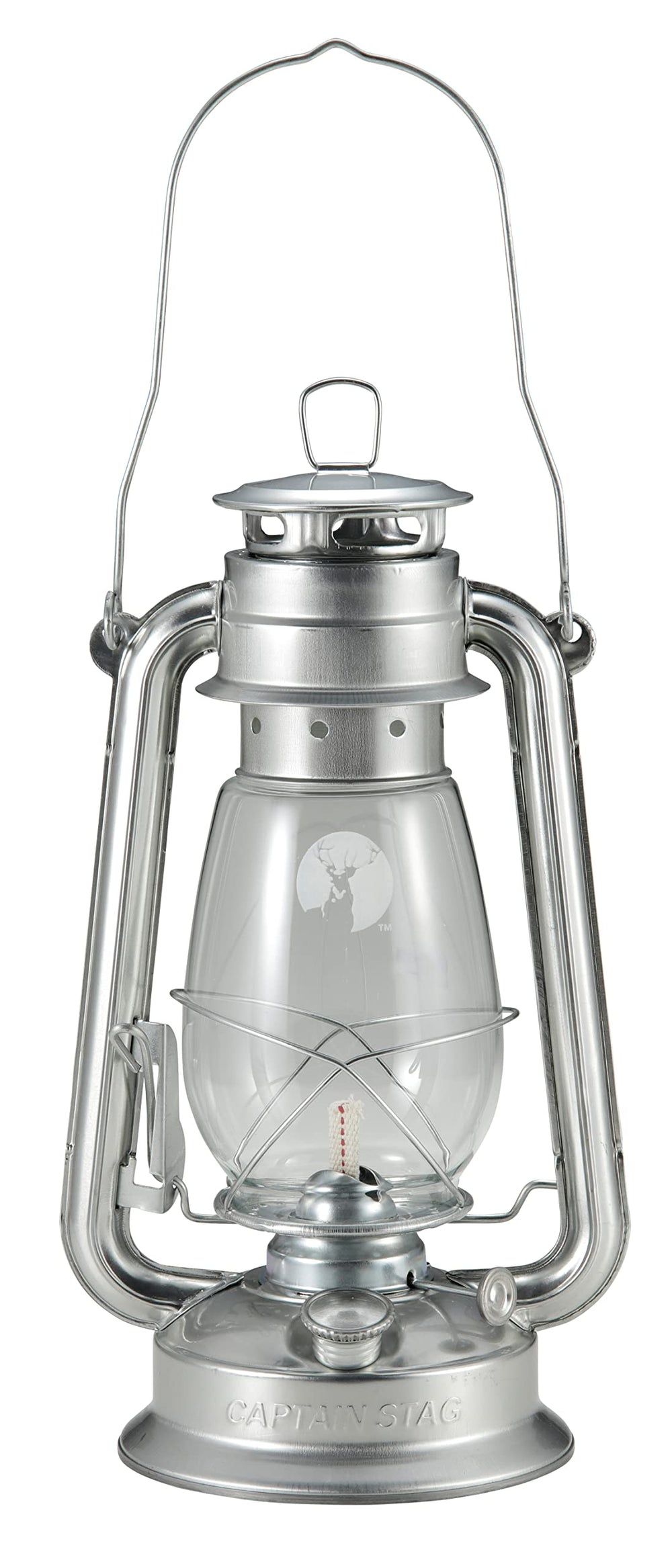 Captain Stag UK-513 CS Oil Lantern front view highlights rugged iron body for outdoor reliability.