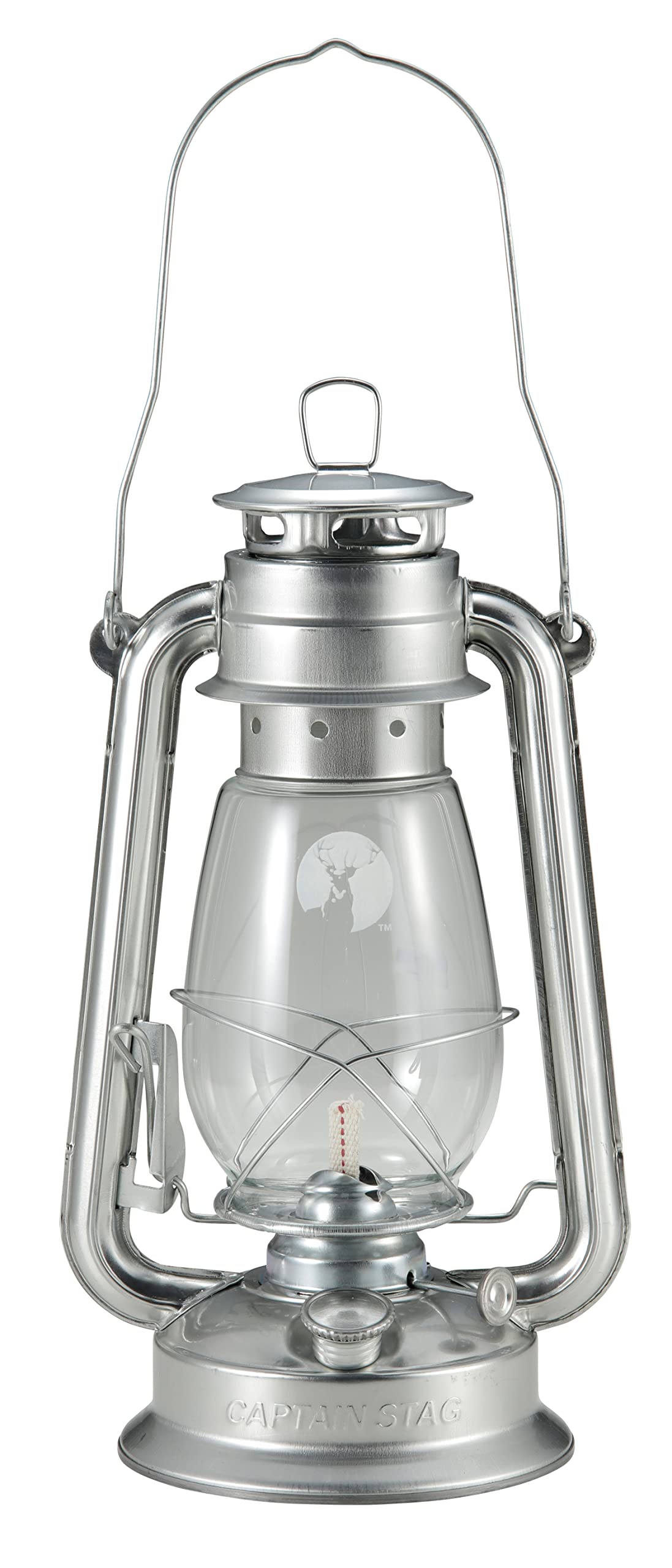 Captain Stag UK-513 CS Oil Lantern front view highlights rugged iron body for outdoor reliability.