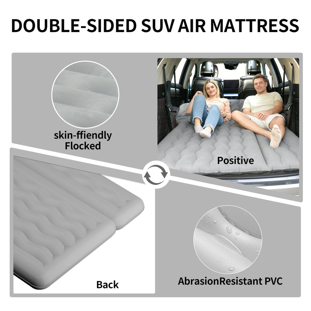 SUV-Grey car air mattress inflates via 12V pump for fast setup