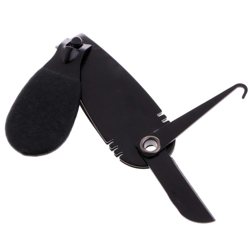Caralin hook tool end cleans eyelets and holes during tackle setup.