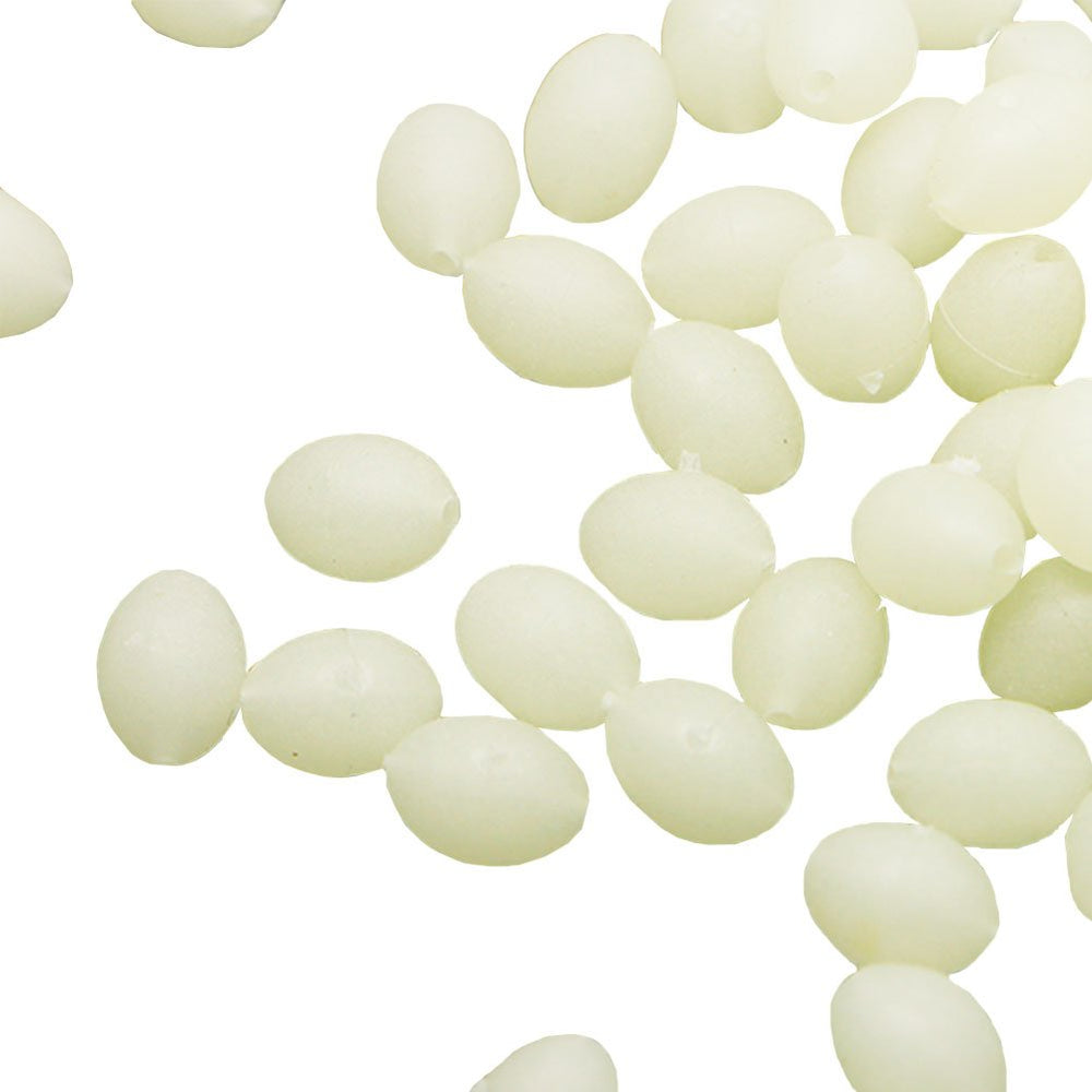 Caralin oval luminous fishing beads closeup showing glow for night visibility.