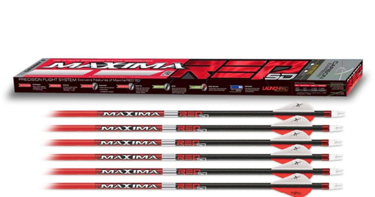 Carbon Express Maxima Red SD six-pack arrows ready for precise practice.