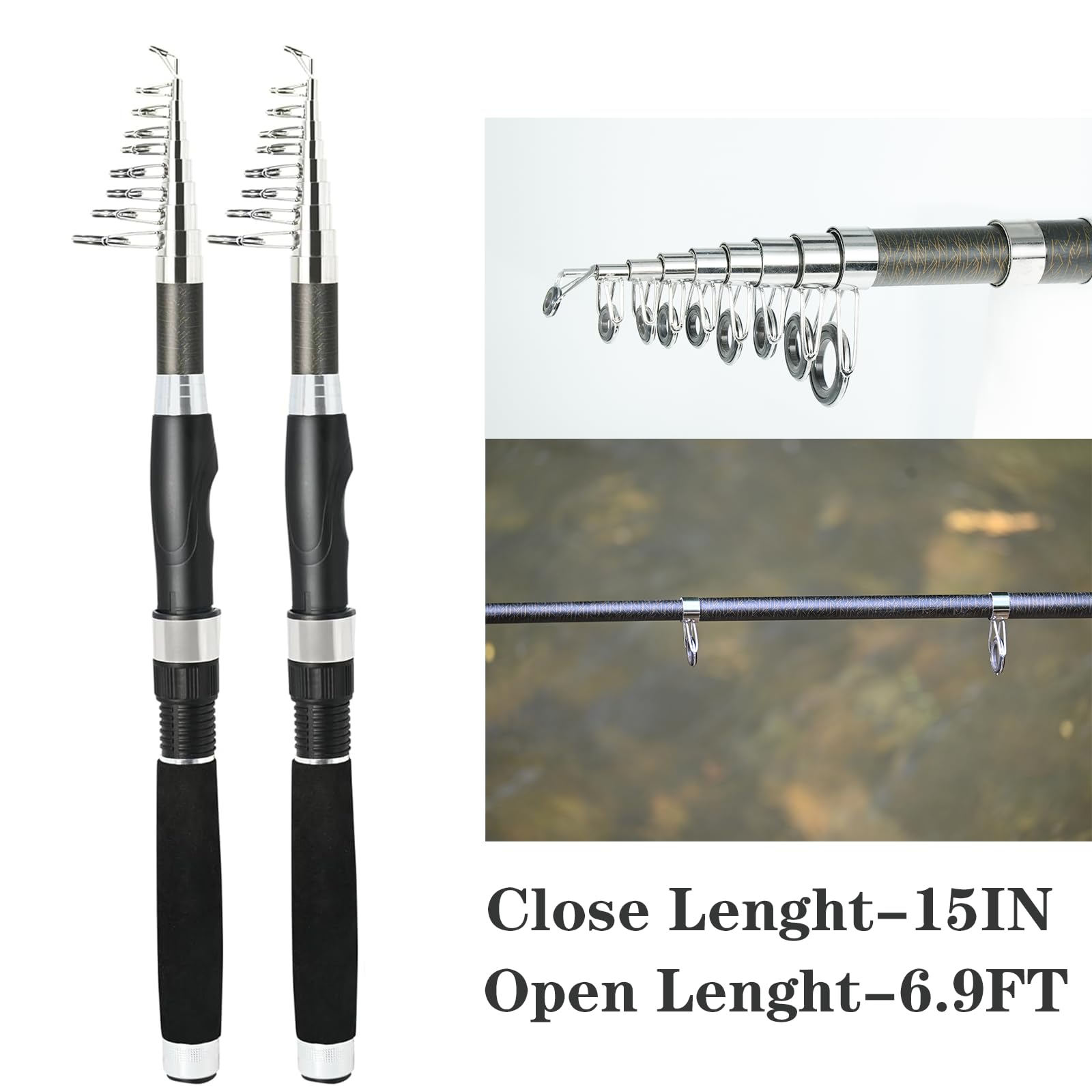 Carbon fiber fishing rods 6.89ft with telescopic design