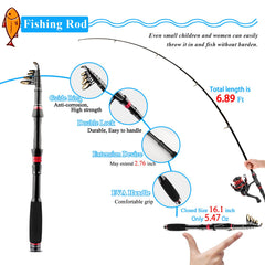 Carbon fiber telescopic fishing rod 6.89ft lightweight and durable