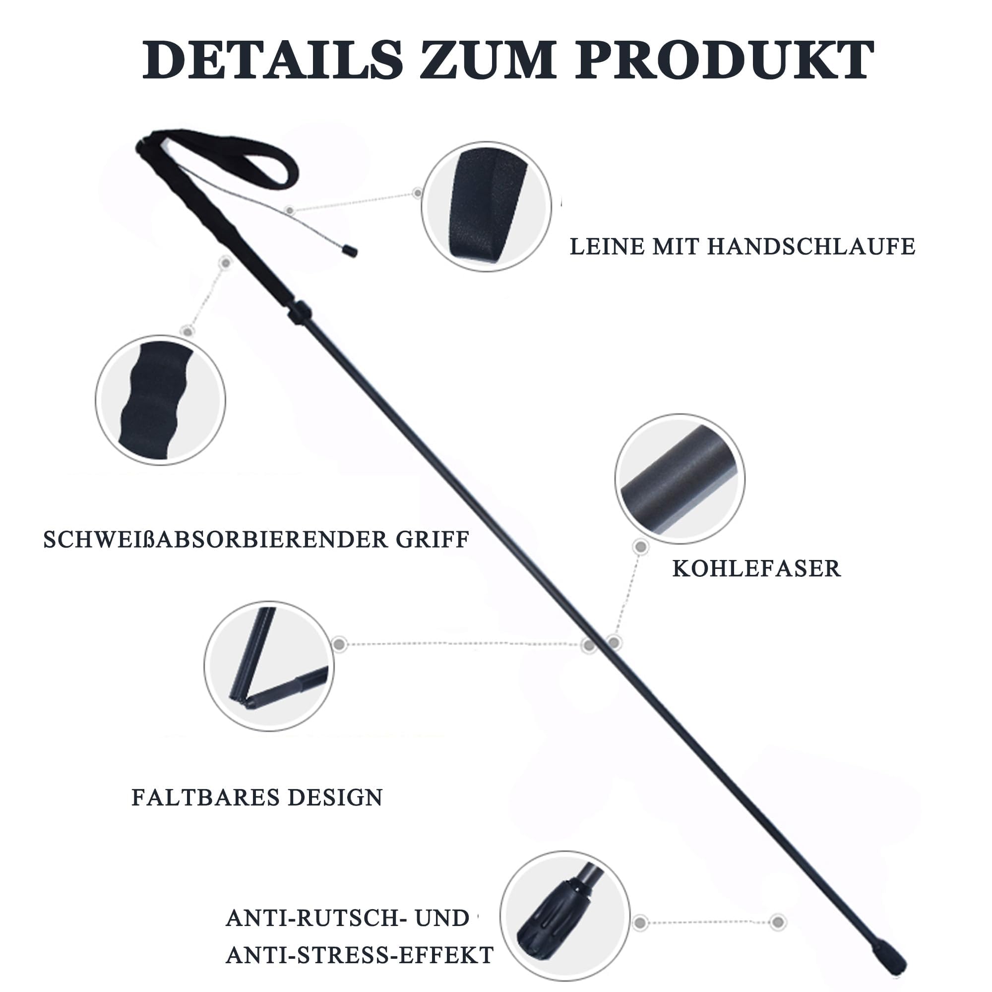Carbon Fiber Trekking Poles extended to 110 cm for tall hikers