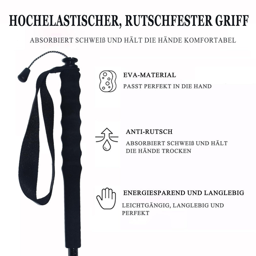 Close-up of the straight grip on carbon fiber trekking poles for secure handling