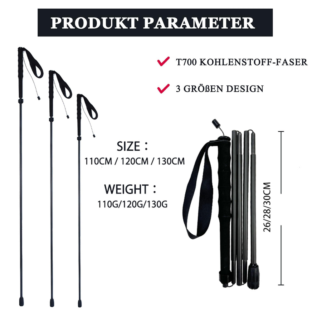 carbon fibre trekking poles five-section design allows versatile length adjustment
