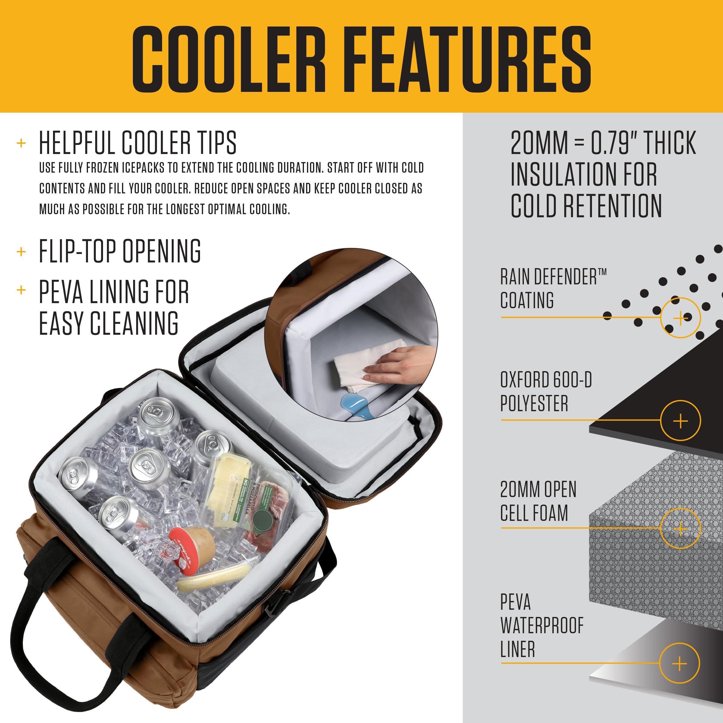 Carhartt 24-can capacity interior with organized storage pockets