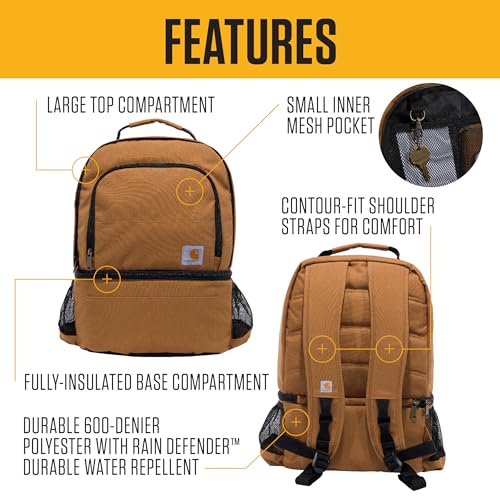 Carhartt cooler compartment holds up to 12 cans for beach or picnic outings.