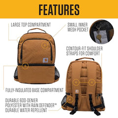 Carhartt cooler compartment holds up to 12 cans for beach or picnic outings.