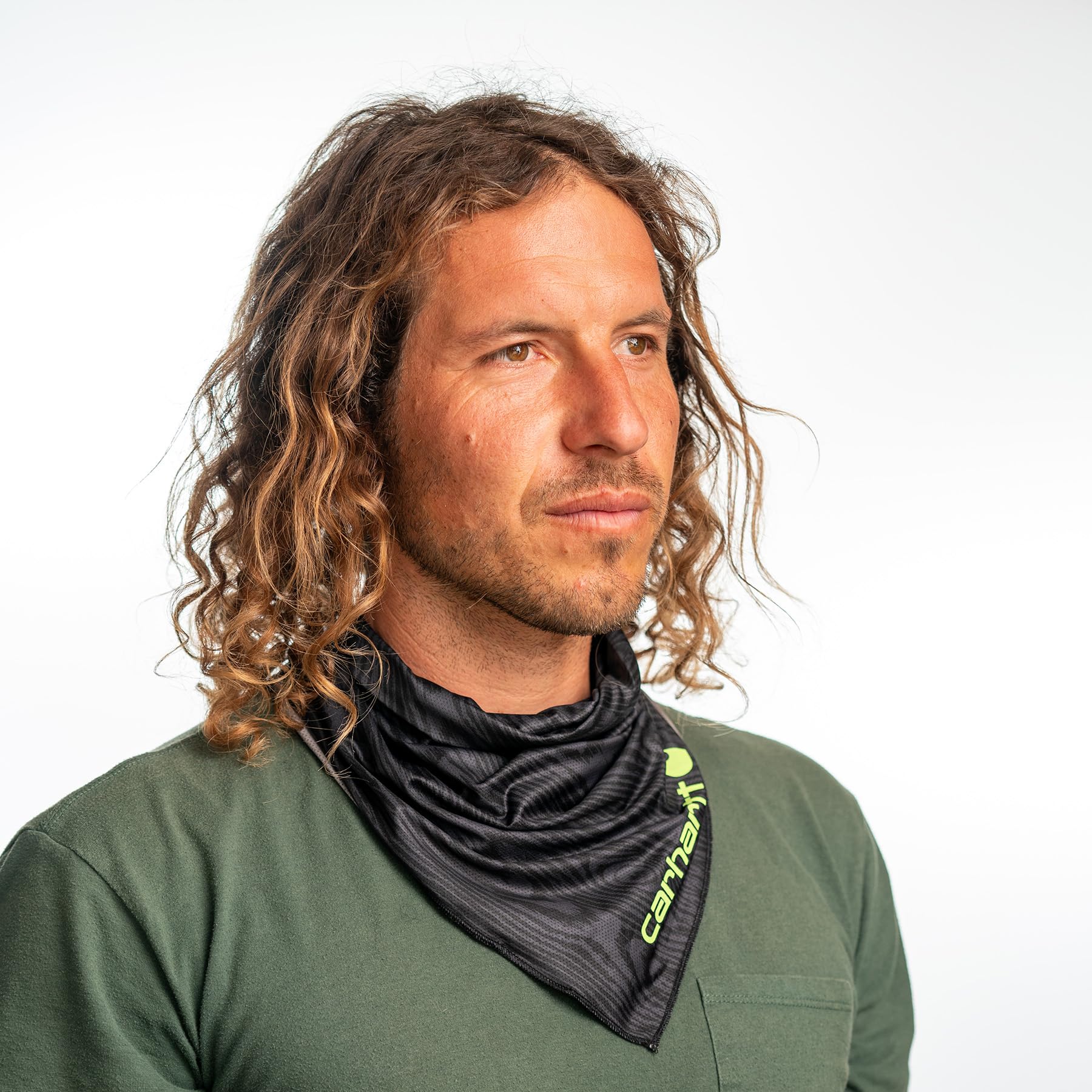 Carhartt Force bandana folded for cooling and neck protection.