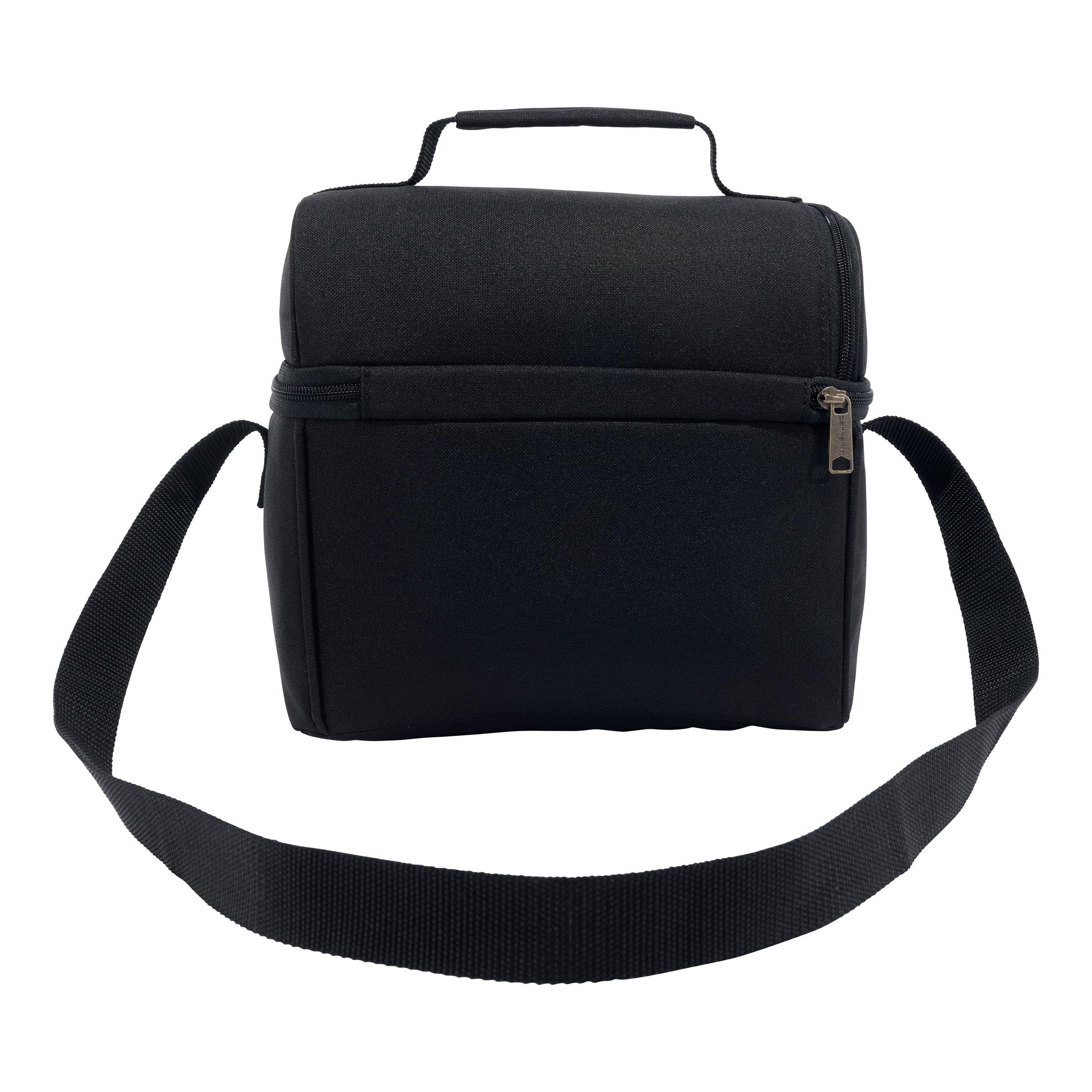 Dual-compartments insulation highlights temperature control in Carhartt lunch box.
