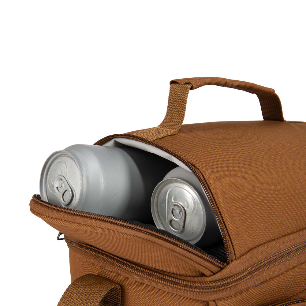 Carhartt lunch box portable handle design enables easy carrying on-site.