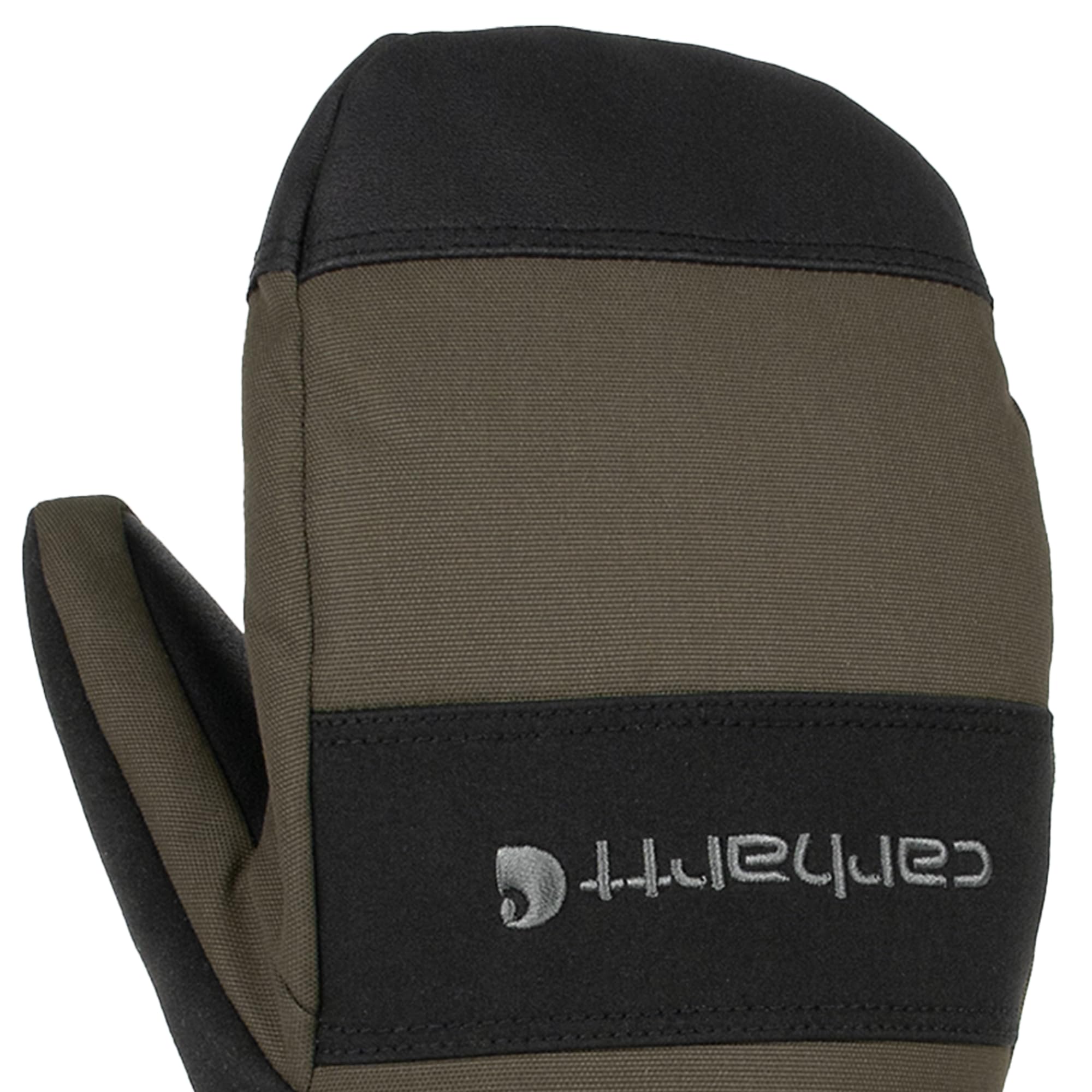 Carhartt mitten in winter use for reliable warmth on outdoor jobs.