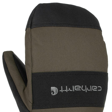 Carhartt mitten in winter use for reliable warmth on outdoor jobs.