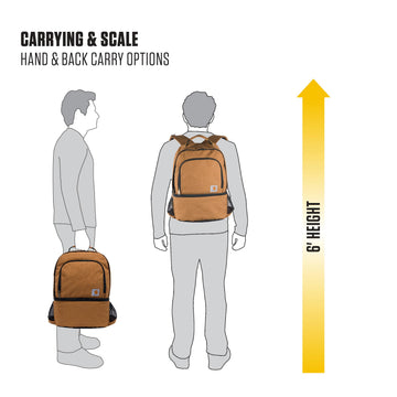 Carhartt padded shoulder straps and chest buckle deliver comfortable all-day wear.
