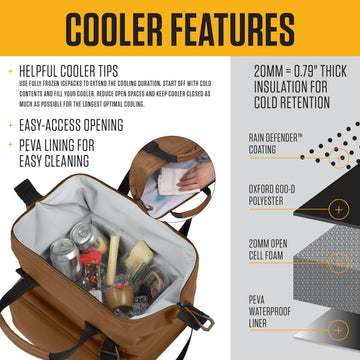 Carhartt Thick Foam Cold Front cooler open lid for quick access to meals.