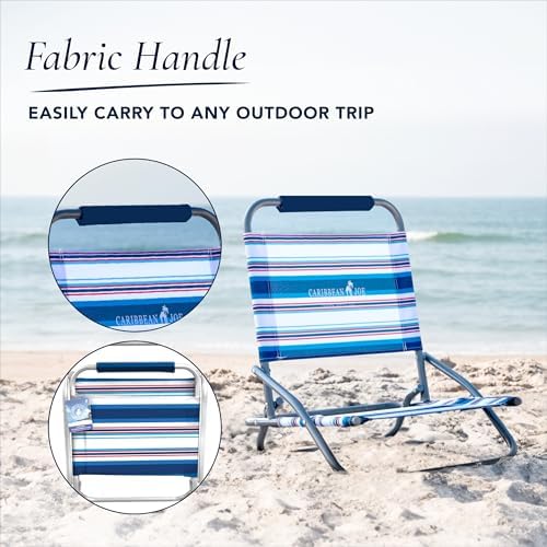 Caribbean Joe beach chair with foam handle, easy transport from car to picnic site.