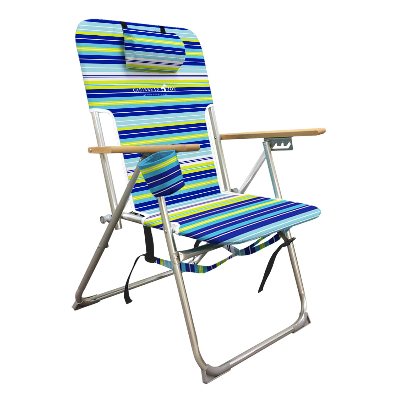 Caribbean Joe folding beach chair front view shows sturdy steel frame for beach seating