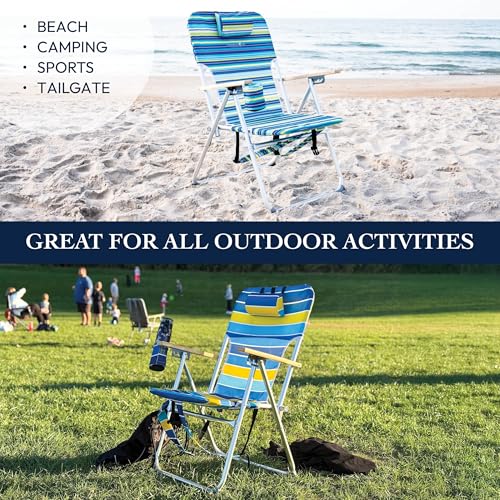 Caribbean Joe 4-position recline demonstrates customizable comfort on sand or grass