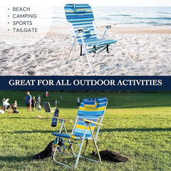 Caribbean Joe 4-position recline demonstrates customizable comfort on sand or grass