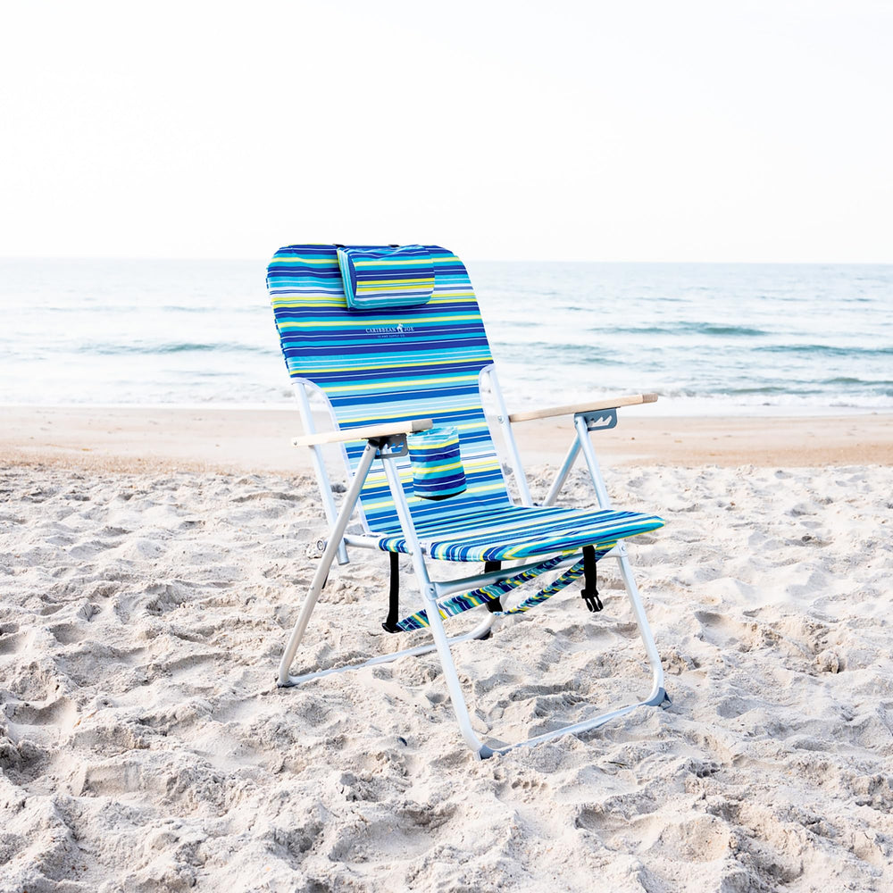 Caribbean Joe chair side view highlights compact, portable design for easy travel