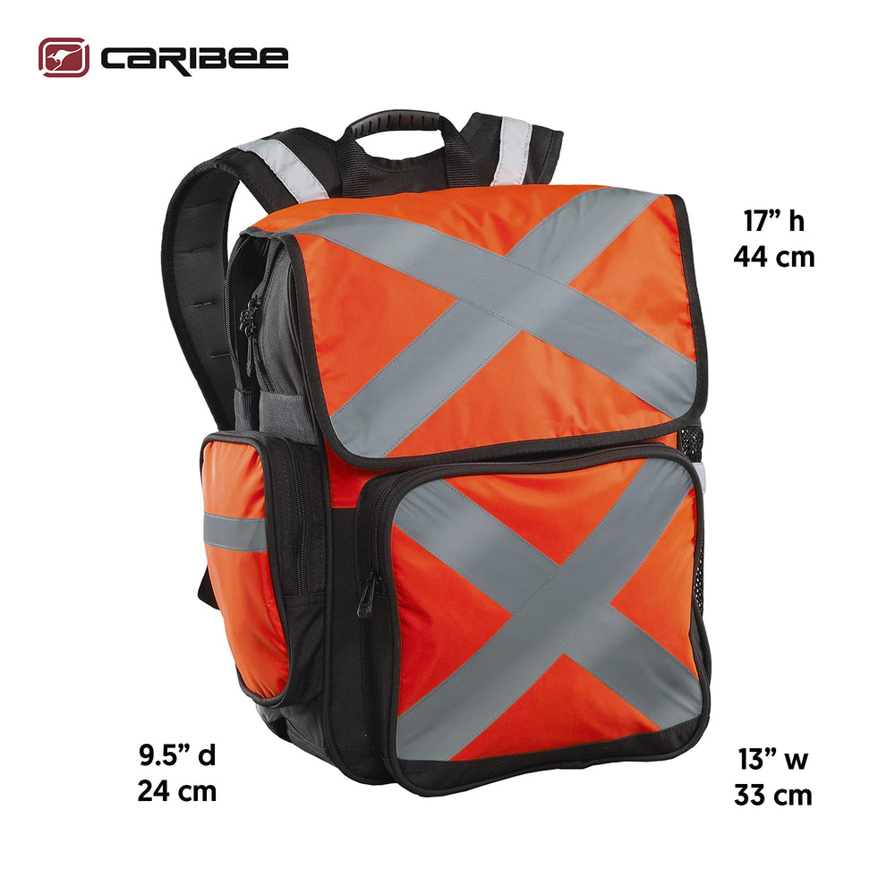 Caribee Pilbara backpack on site user demonstrating visibility and safety features.