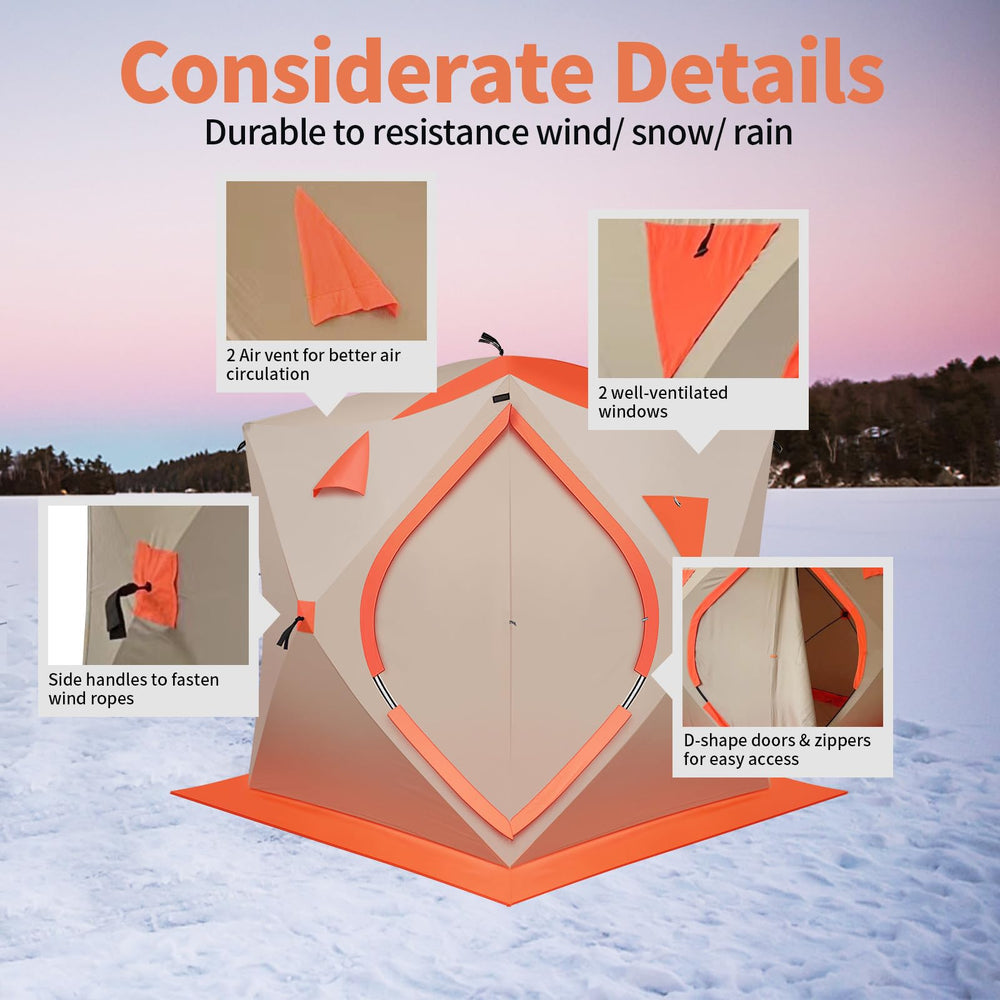 Carivia tent extended bottom hem enhances windproof warmth on cold days