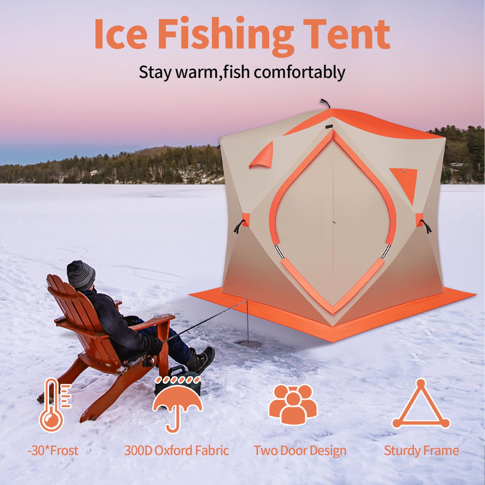 Carivia ice fishing tent interior accommodates 3-4 people for family trips
