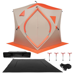 Carivia ice fishing tent pop-up setup demonstrates quick shelter deployment for fishing trips