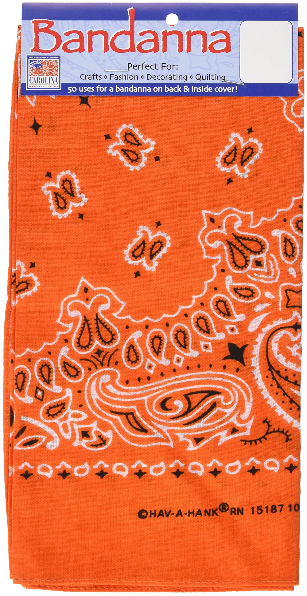 Carolina Fox Outdoor bandanna orange paisley worn as head covering for sun and dust shield
