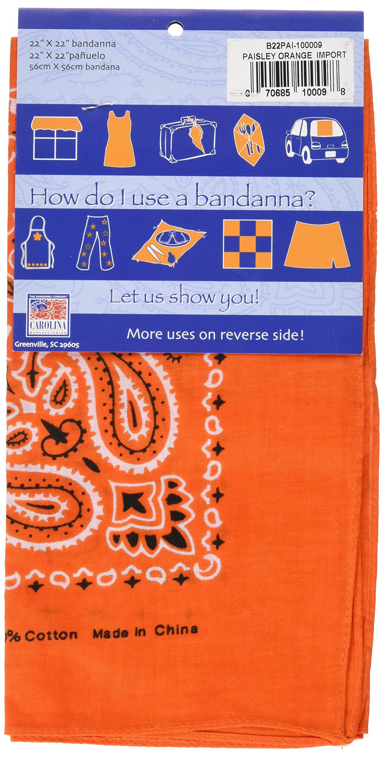 Carolina Fox Outdoor bandanna orange paisley durable fabric suitable for rugged activities