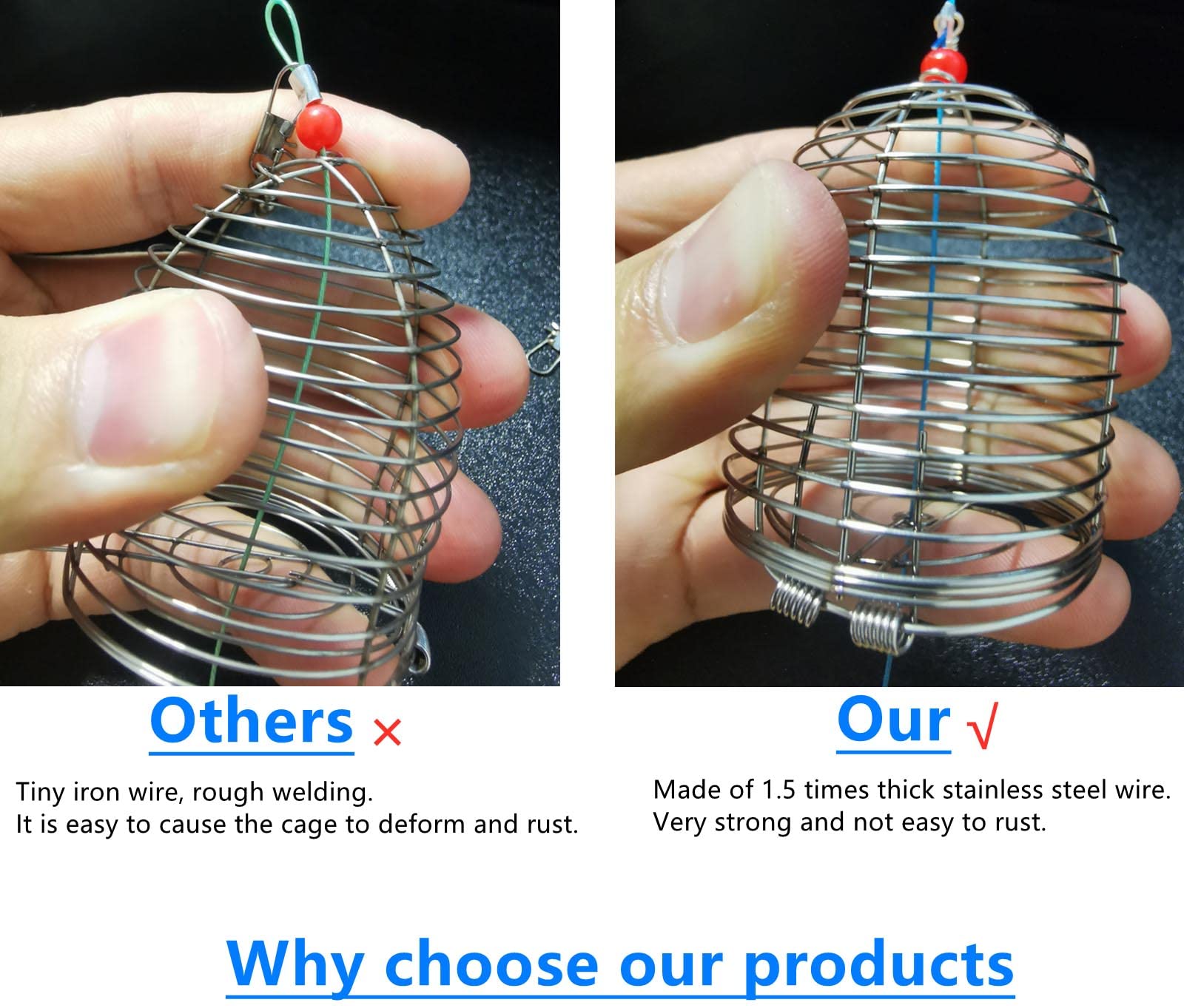 Stainless steel carp bait basket close-up showing cage design