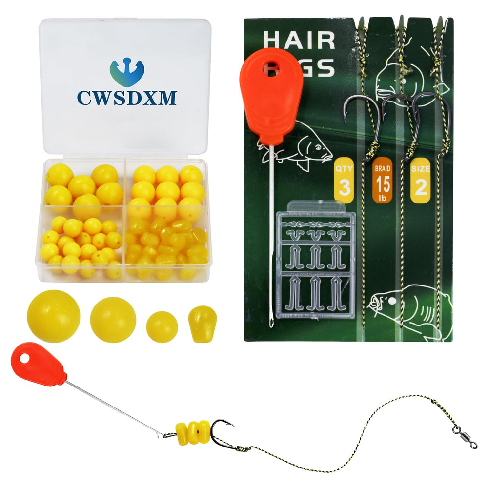 Carp hair rig kit close-up with hooks