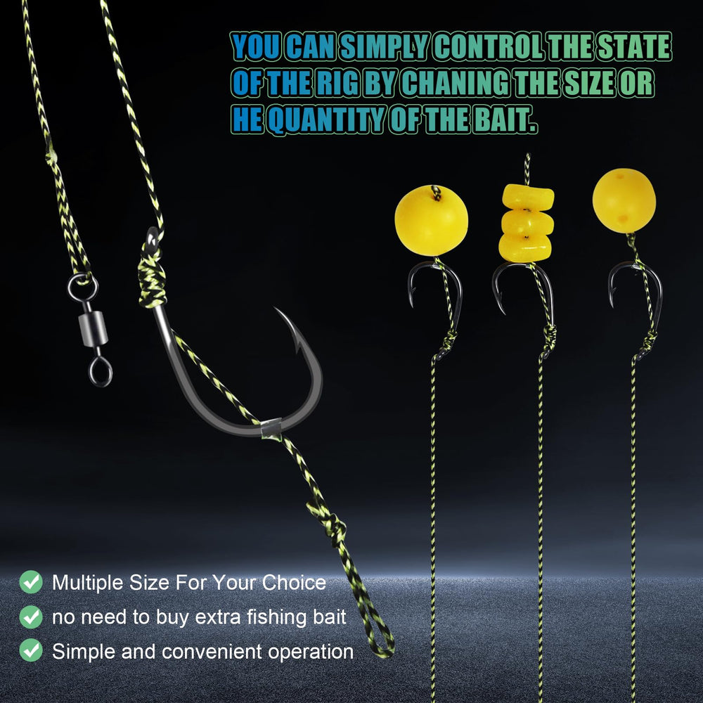 Pre-assembled hook and bait combos in the kit