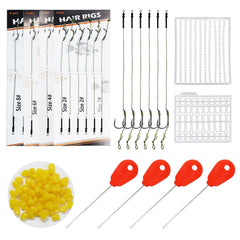 Mixed-size high-carbon steel carp hooks (#2/#4/#6/#8) with camo braided line