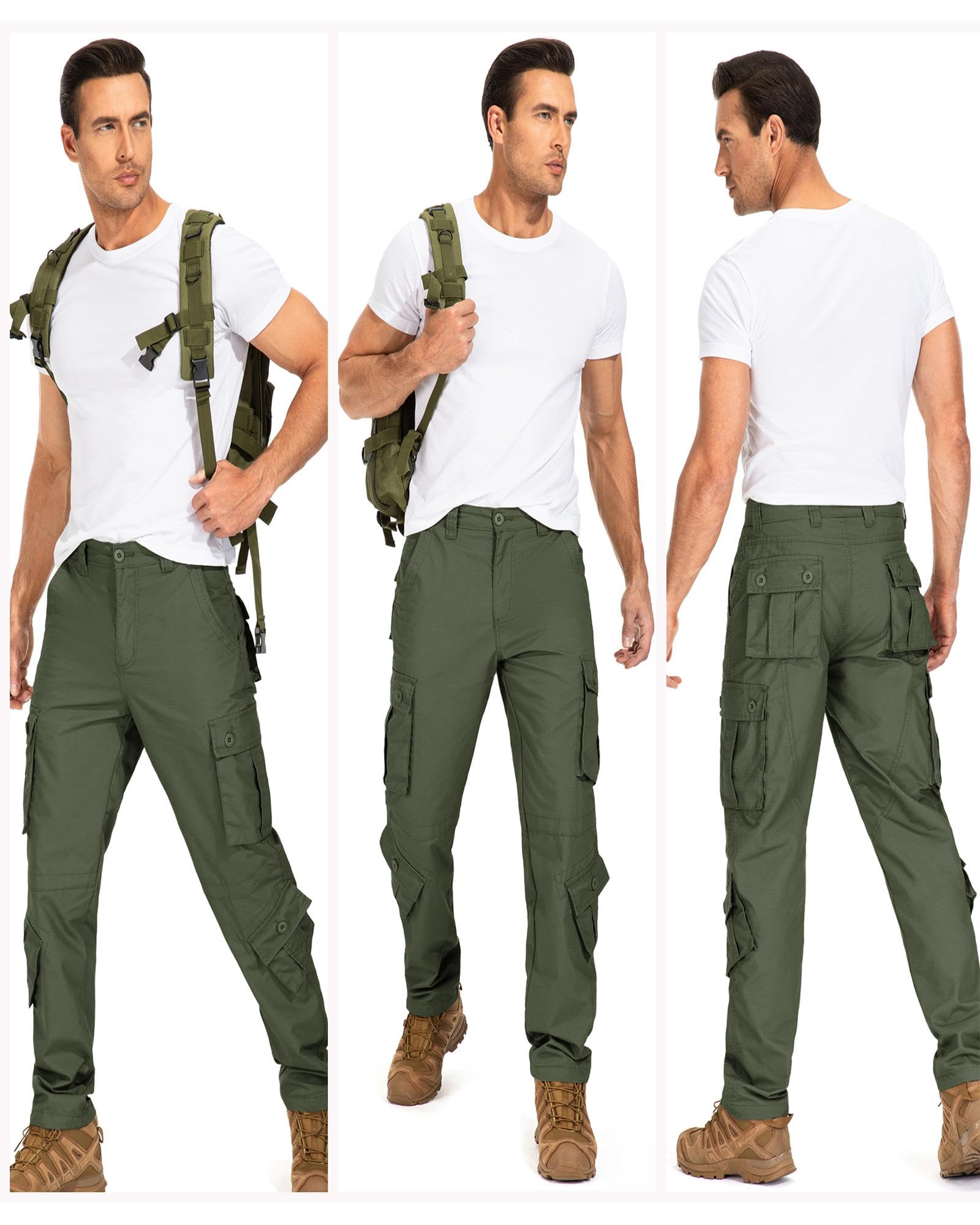 CARPANT Army Green Cargo Pants back pocket detail and reinforced seams