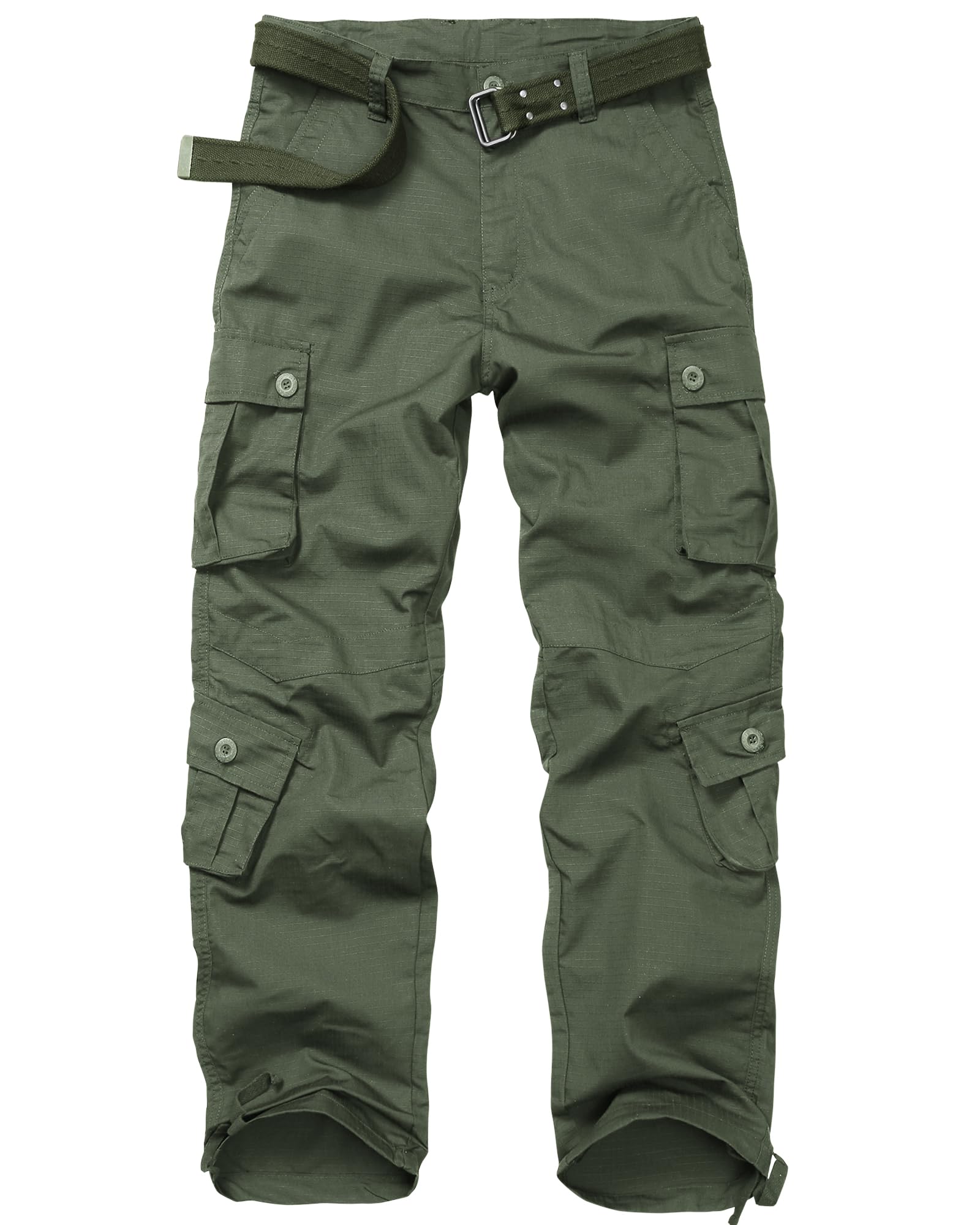 CARPANT Army Green Tactical Cargo Pants front view with 8 pockets and rugged fabric