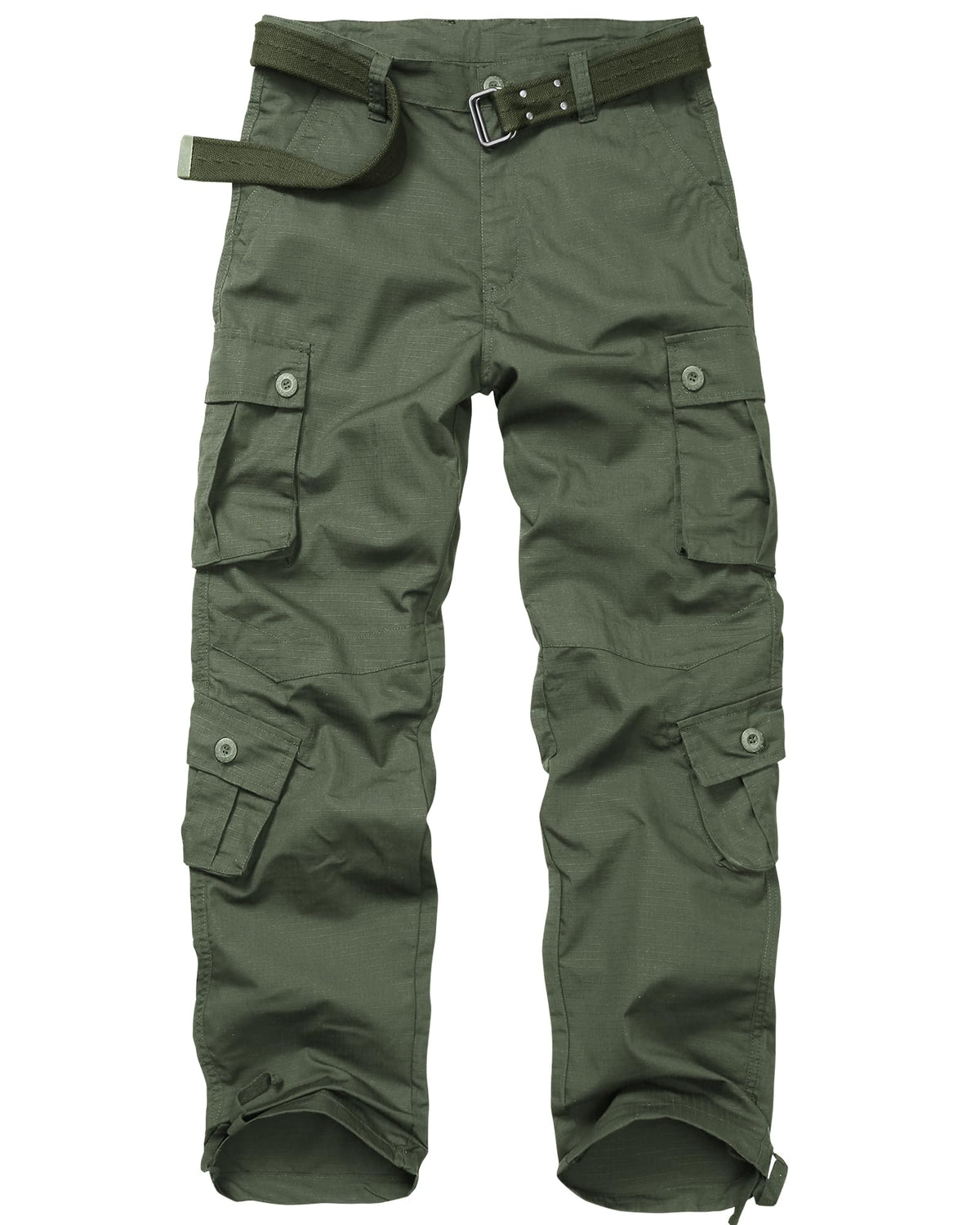 CARPANT Army Green Tactical Cargo Pants front view with 8 pockets and rugged fabric