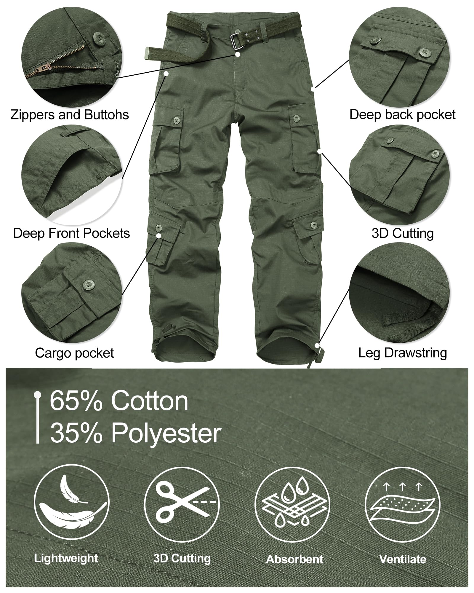 CARPANT Army Green tactical pants side pocket close-up