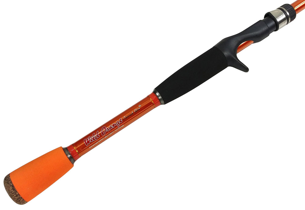 Carrot Stix Wild Wild Orange casting rod front view highlighting lightweight feel.