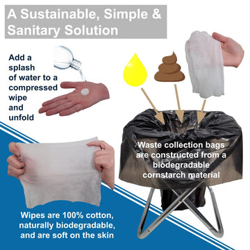 Carry Anywhere Commode's compact design fits backpacks and RV storage.