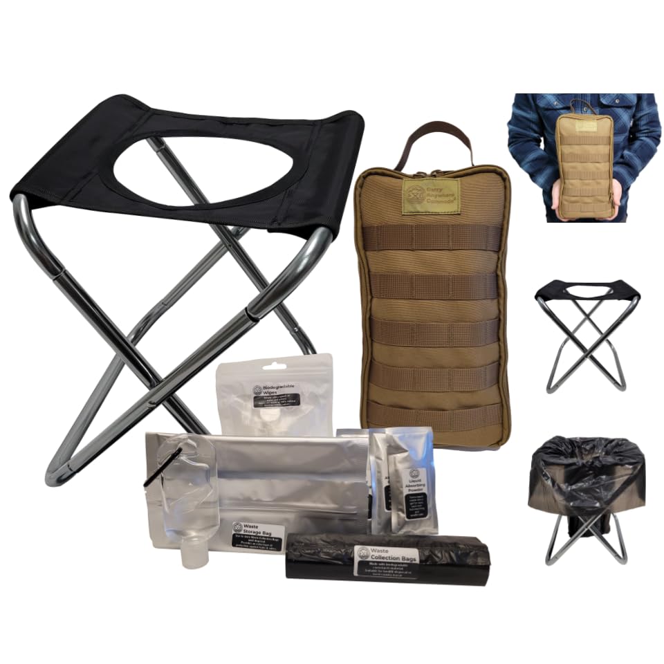 Carry Anywhere Commode folds quickly for easy outdoor potty setup on camping trips.