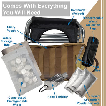 Carry Anywhere Commode lightweight aluminum frame enables quick outdoor setup.